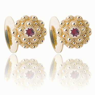 Bunad silver Cufflinks Fana with red stone gilded