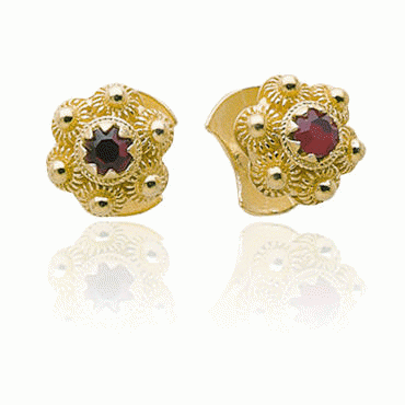 Bunad silver Cufflinks Fana no. 2 with a red stone gilded