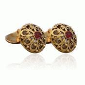 Cufflinks no. 52 old gilded with a red stone
