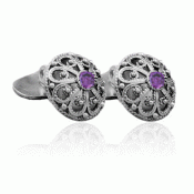 Bunad silver Cufflinks no. 52 oxidized with a purple stone
