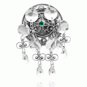 Bunad silver Brooch children no. 22 oxidized with a green stone