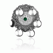 Bunad silver Brooch children no. 4 oxidized with green stone 