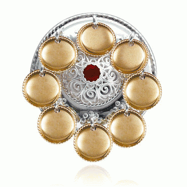 Bunad silver Brooch children no. 8 fair gilded with red stone 