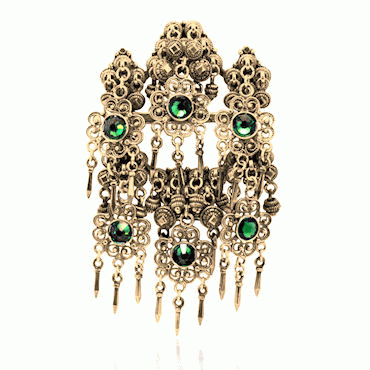 Bunad silver Bøherad ring  no. 6 old gilded with green stones