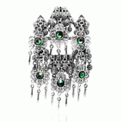 Bunad silver Bøherad ring  no. 6 oxidized with green stones