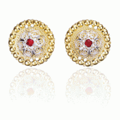 Bunad silver Bore pins no. 4 simple fair gilded with red stone