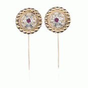 Bunad silver Bore pins no. 4 gilded with a red stone and long pin