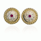 Bunad silver Bore pins no. 2 medium fair gilded red stone for leather
