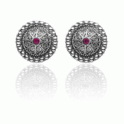 Bunad silver Bore Pins no. 2 medium oxidized with a red stone