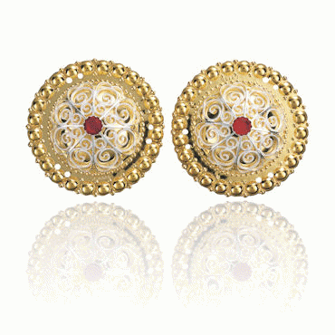 Bunad silver Bore pins no. 2 large fair gilded with red stone