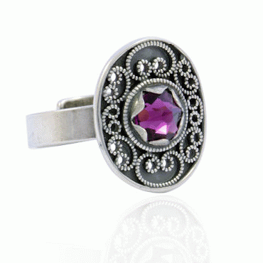 Bunad silver Bunad ring no. 29 oxidized with purple stone