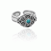 Bunad ring no. 4 oxidized with a green stone