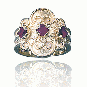 Bunad silver Bunad ring no. 5 gilded with red stones