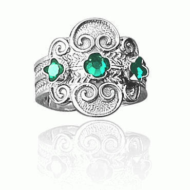 Bunad silver Bunad ring no. 5 oxidized with green stones