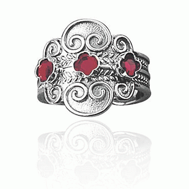 Bunad silver Bunad ring no. 5 oxidized with red stones