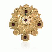 Bunad silver Face brooch no. 11 gilded with red stones