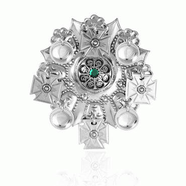 Bunad silver Face brooch no. 11 oxidized with green stone