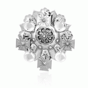 Bunad silver Face brooch no. 11 oxidized with dishes and cross leaves