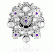 Bunad silver Face brooch no. 2 oxidized with purple stones