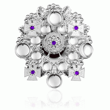 Bunad silver Face brooch no. 2 oxidized with purple stones
