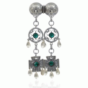 Bunad silver Neck pin no. 64 oxidized with green stones