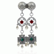 Bunad silver Neck pin no. 64 oxidized with red and green stones