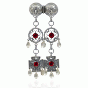 Bunad silver Neck pin no. 64 oxidized with red stones