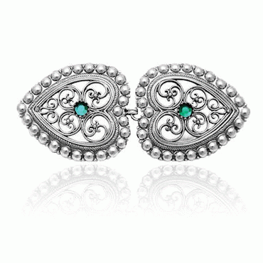 Bunad silver Fasteners no. 22 oxidized with green stone