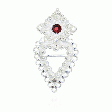 Bunad silver Heart brooch no. 9 fair with red stone