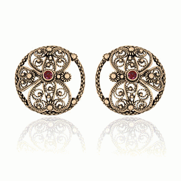 Bunad silver Eyelets no. 22 with red stone old gilded