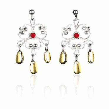 Bunad silver Earrings no. 17 with red fair gilded
