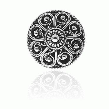 Bunad silver Haystack button no. 4 large oxidized with base