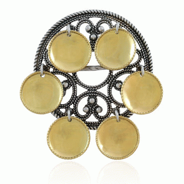 Bunad silver Dish brooch no. 100 oxidized and gilded