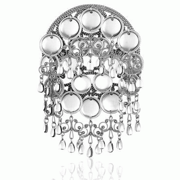 Bunad silver Dish brooch no. 5 with pendants oxidized