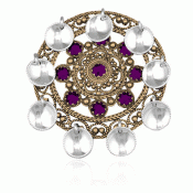 Dish brooch no. 52 old gilded with purple stones