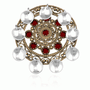 Bunad silver Dish brooch no. 52 old gilded with red stones