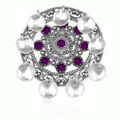 Dish brooch no. 52 oxidized with purple stones