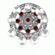 Bunad silver Dish brooch no. 52 oxidized with red stones