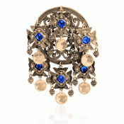 Bunad silver Dish Brooch no. 75 old gilded with blue stones