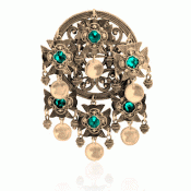 Bunad silver Dish Brooch no. 75 old gilded with green stones