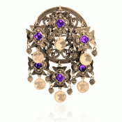 Bunad silver Dish Brooch no. 75 old gilded with purple stones