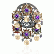 Bunad silver Dish Brooch no. 75 oxidized gilded with purple stones