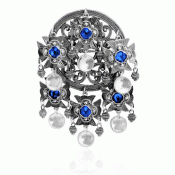 Dish Brooch no. 75 oxidized with blue stones