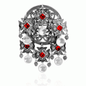 Dish Brooch no. 75 oxidized with red stones
