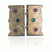 Bunad silver Clasps no. 3 with green and red stone for sewing on