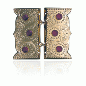 Bunad silver Buckles no. 3 with red stones gilded for sewing on